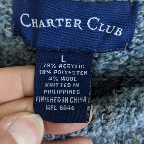 CHARTER Club Blue Wool Blend Boucle Rolled Edge Sweater L - Picture 3 of 11